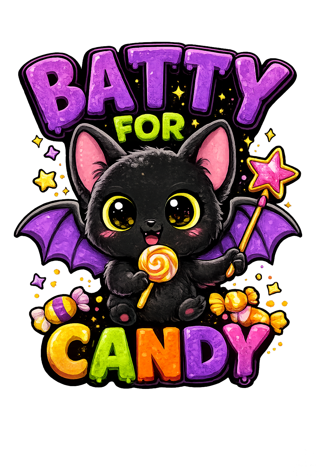 Batty For Candy – Kids Halloween DTF Transfer (6x7)